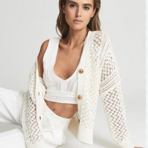 REISS Laila Pointelle Cardigan - Size M
